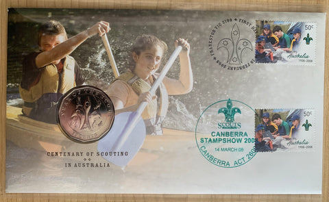 2008 50c Centenary of Scouting in Australia Canberra Stamp Show PNC