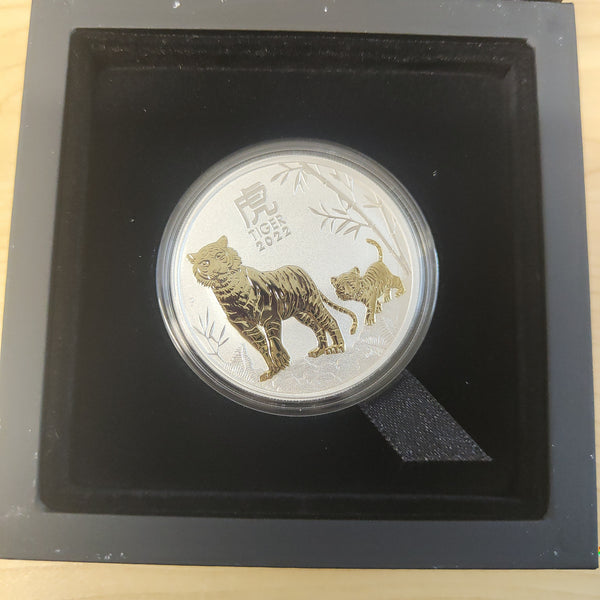 2022 Perth Mint Australian Lunar Series III Year of the Tiger $1 1oz Silver Gilded Coin