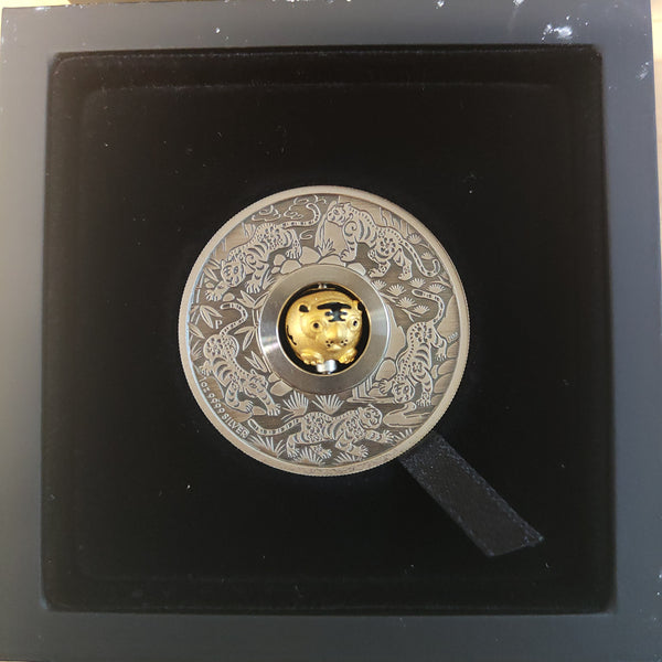 2022 Perth Mint Year of the Tiger $1 1oz Rotating Charm Silver Antiqued Coin