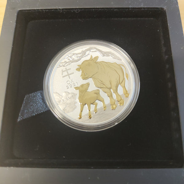 2021 Perth Mint Australian Lunar Series III Year of the Ox $1 1oz Silver Gilded Coin