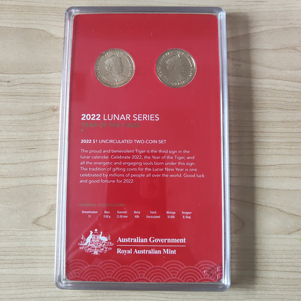 2022 Royal Australian Mint Australian Lunar Year of the Tiger $1 Uncirculated 2 Coin Set