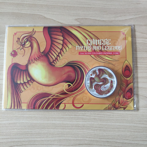 2022 Perth Mint Chinese Myths and Legends Phoenix $1 1oz Silver Red and Gold Coloured Carded Coin