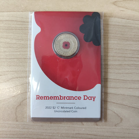 2022 Remembrance Day $2 Red Poppy 'C' Mintmark Coloured Uncirculated Coin