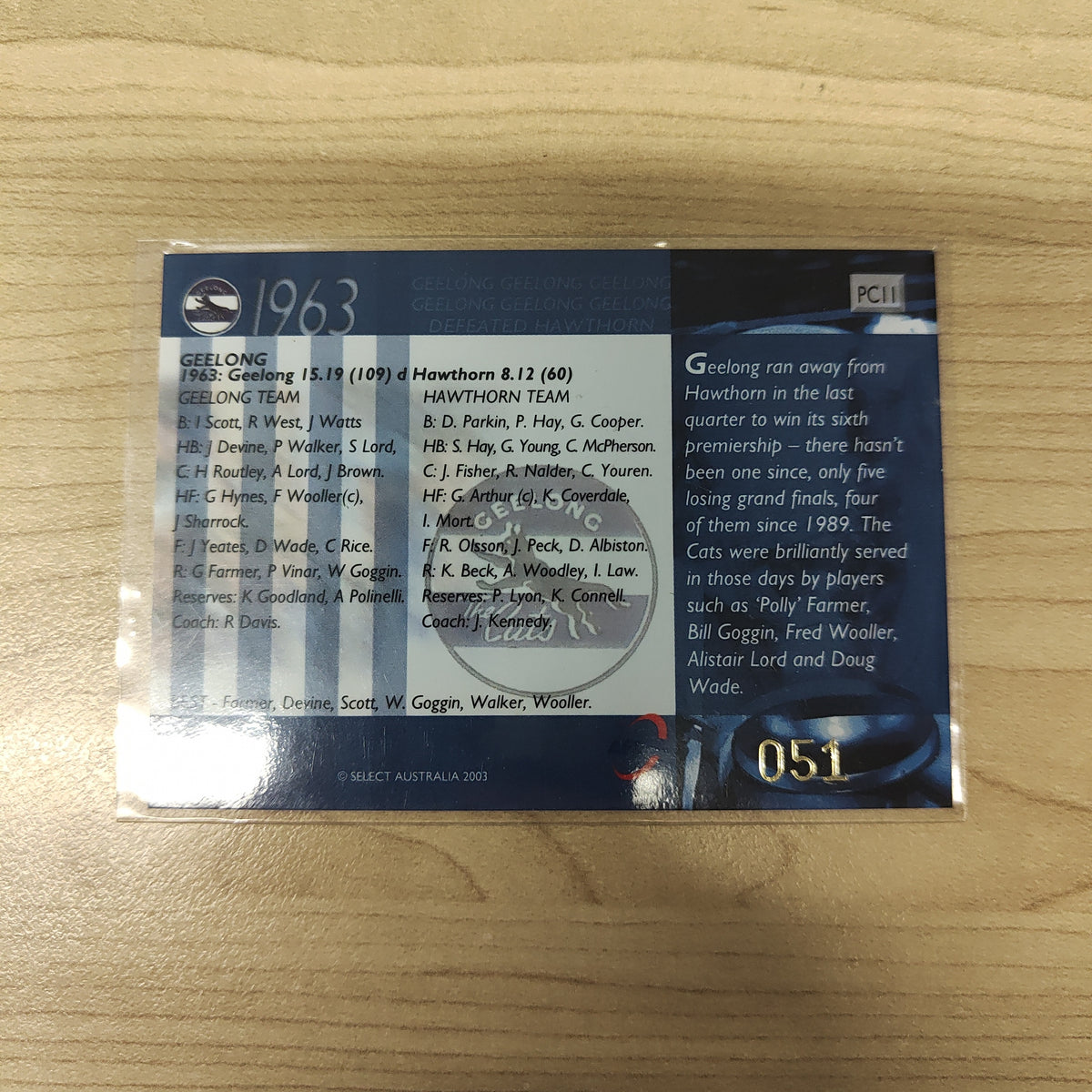 2003 Select XL Ultra 1963 Premiership Commemorative Geelong No.051