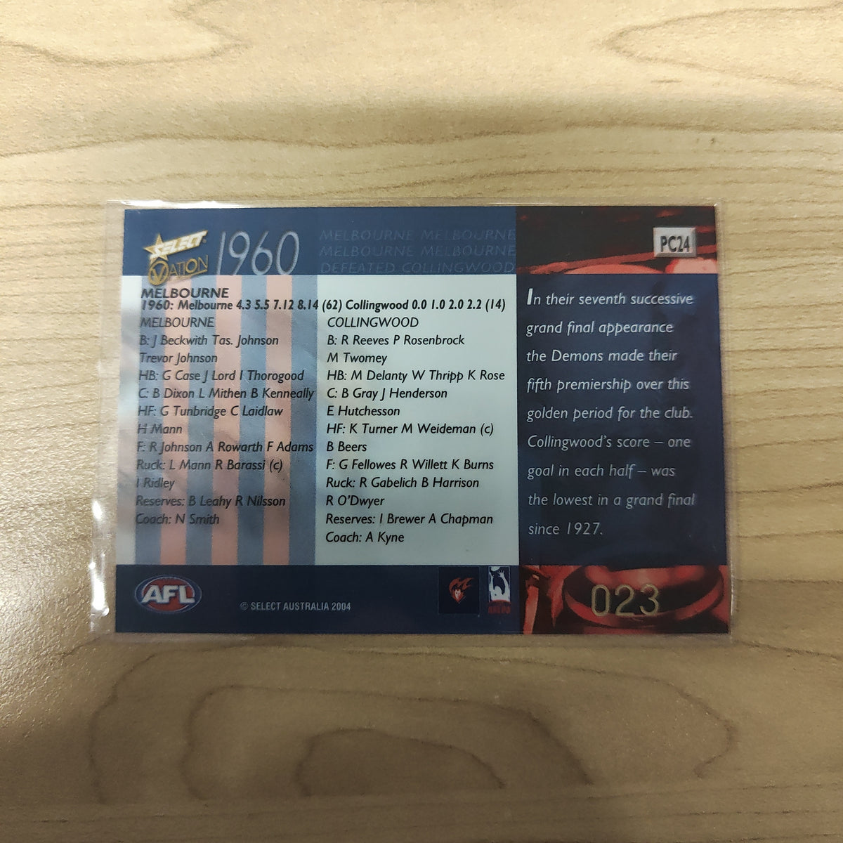 2004 Select Ovation 1960 Premiership Commemorative Melbourne No.026