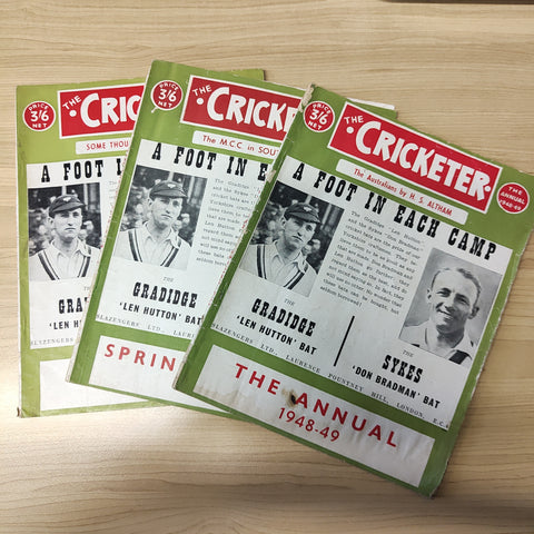Cricket 1948-50 3 different "Cricketer The Annual Cricket Record" magazines. 1948-49 Annual, 1949 Spring Annual, 1949-50 Annual