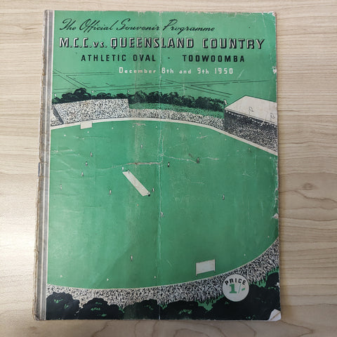 Cricket 1950 December 8/9 MCC Marylebone Cricket Club v Queensland Country. Official Souvenir Programme