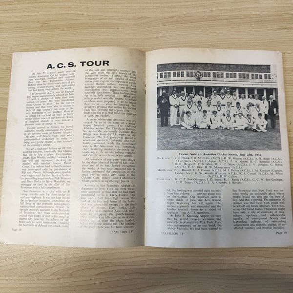 Cricket 1973 Pavilion 73 Official Journal of the Australian Cricket Society