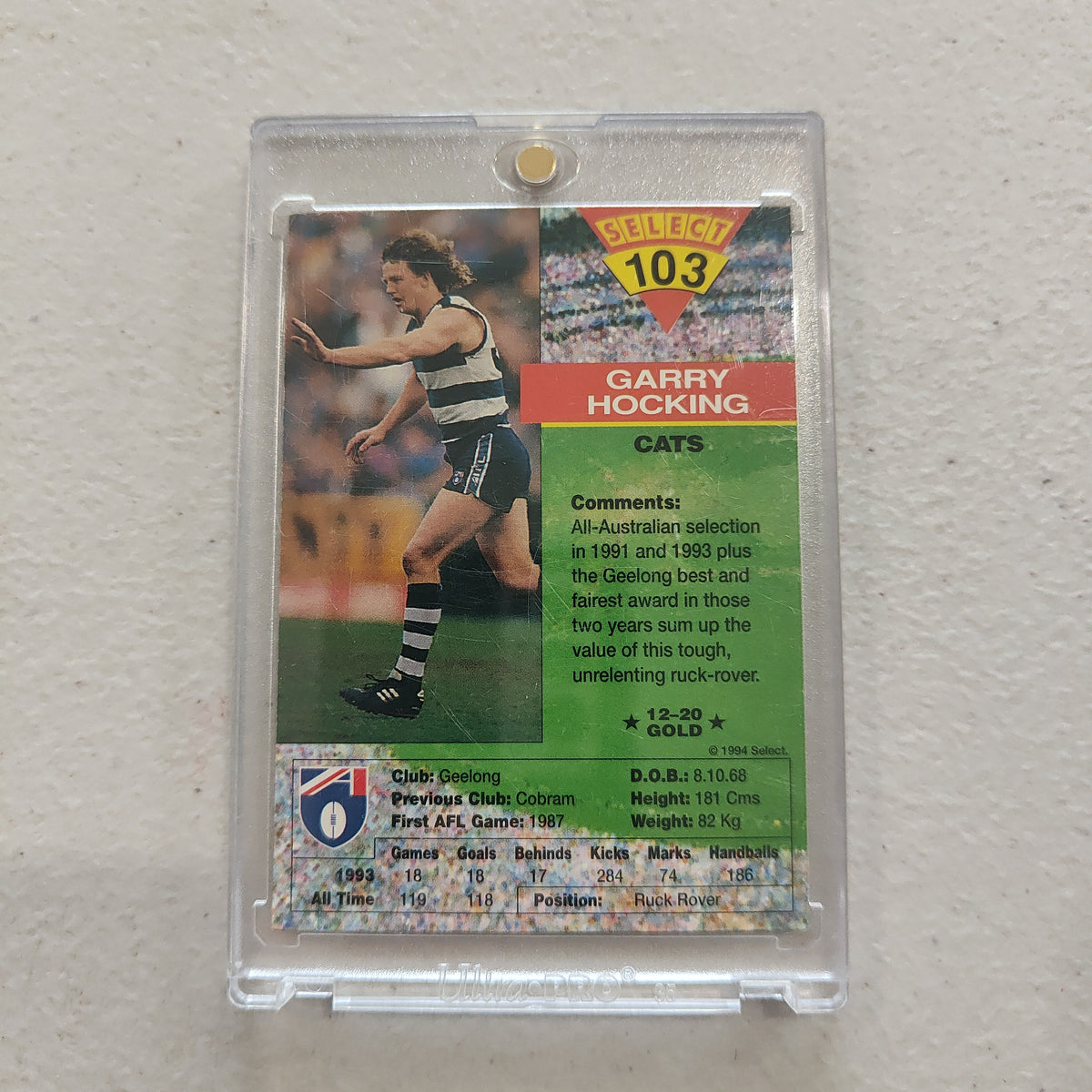 1994 Select Gold Series Signature Card Garry Hocking Geelong Shields