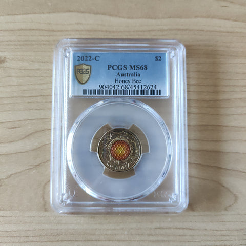 2022 $2 Honey Bee C Mintmark PCGS Graded MS68 Slabbed Coloured Coin
