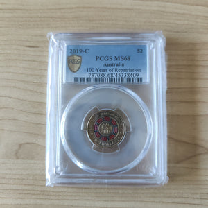 2019 $2 100 Years of Repatriation C Mintmark PCGS Graded MS68 Slabbed Coloured Coin