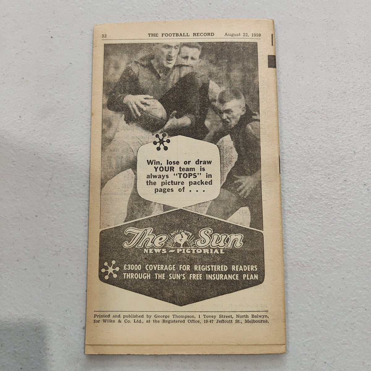 VFL 1959 August 22 Melbourne v Geelong Football Record Shields Stamps