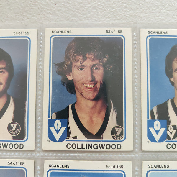 1981 Scanlens Collingwood Magpies Team Set Including Peter Daicos Rookie Card