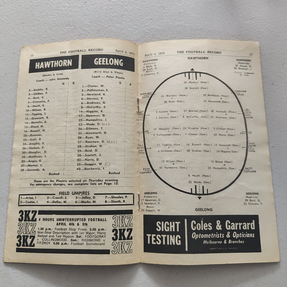 VFL 1970 April 4 Hawthorn v Geelong Football Record Shields Stamps