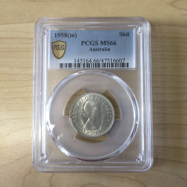 1958 (m) 1/- One Shilling PCGS Graded MS66 Slabbed Coin