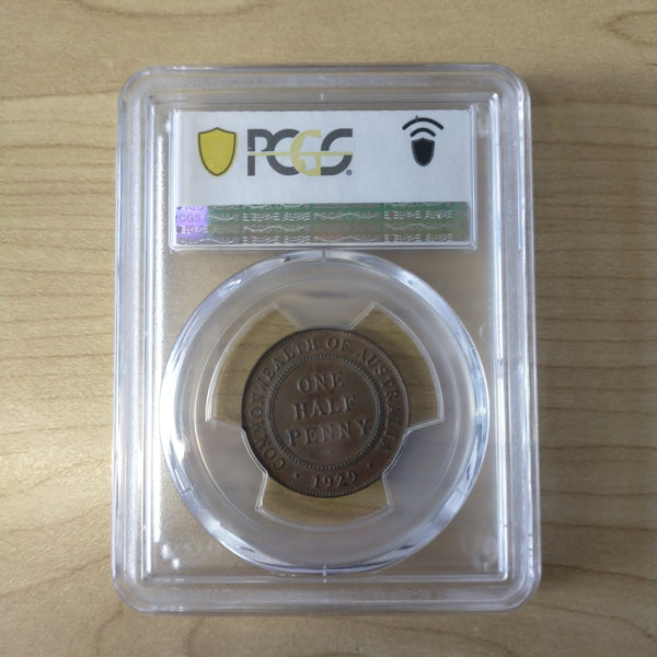 1929 Australia Halfpenny 1/2d PCGS Graded MS63BN Slabbed Coin