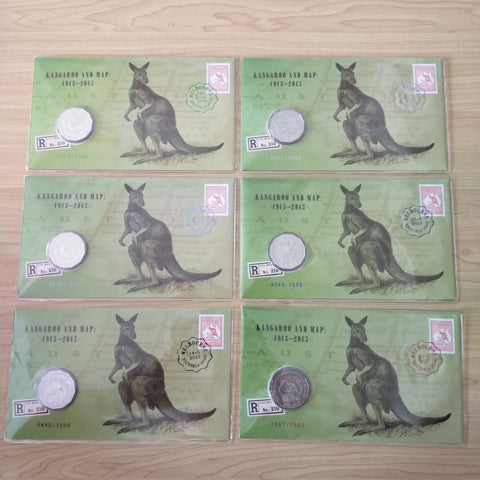 2013 50c Kangaroo and Map PNC Melbourne World Stamp Show Limited Edition Set of 6