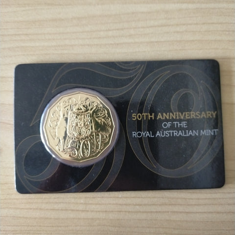 2015 RAM 50c Fifty Cents 50th Anniversary of Royal Australia Mint Gold Plated Carded Coin