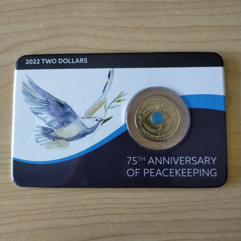 2022 Australia $2 75th Anniversary of Peacekeeping Downies Carded Uncirculated Coin