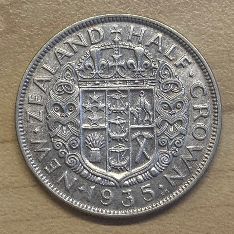 New Zealand 1935 Silver Half Crown Extremely Fine Condition