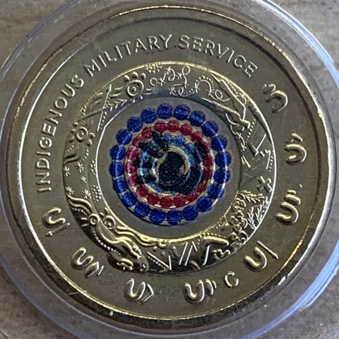 2021 Australia $2 Defending Country Indigenous Military Service C Mintmark Coloured Coin