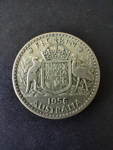 Australia 1956 2/- Florin Silver Coin Fine Condition
