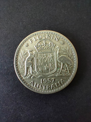 Australia 1957 2/- Florin Silver Coin Fine Condition