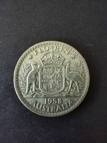 Australia 1958 2/- Florin Silver Coin Fine Condition