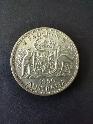 Australia 1959  2/- Florin Silver Coin Fine Condition