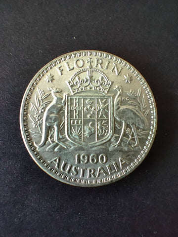Australia 1960 2/- Florin Silver Coin Fine Condition