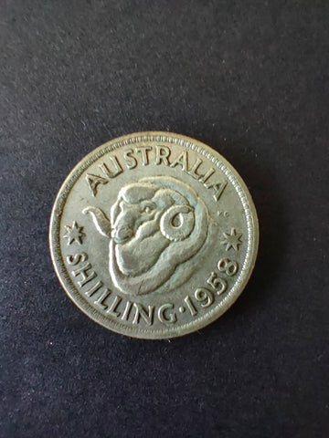 Australia 1958 One Shilling Silver Coin Very Fine Condition