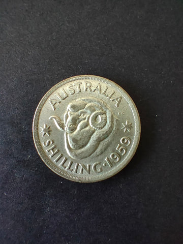 Australia 1959 One Shilling Silver Coin Very Fine Condition