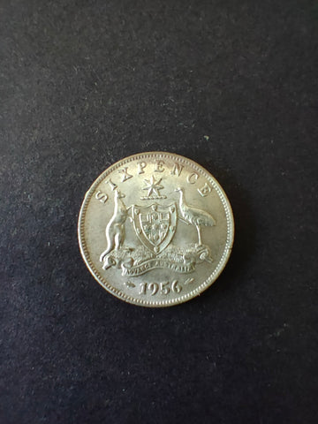 Australia 1956 6d Sixpence Silver Coin Fine Condition