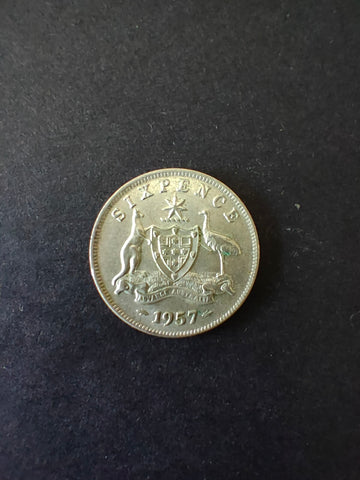 Australia 1957 6d Sixpence Silver Coin Fine Condition