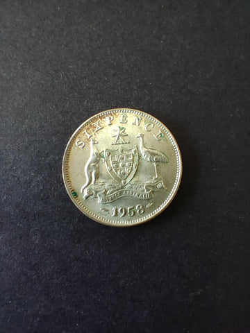 Australia 1958 6d Sixpence Silver Coin Fine Condition