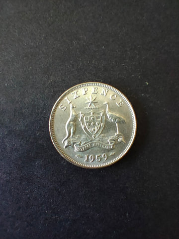 Australia 1959 6d Sixpence Silver Coin Fine Condition