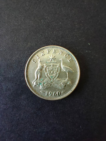 Australia 1960 6d Sixpence Silver Coin Fine Condition