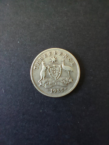 Australia 1935 3d Threepence Silver Coin Fine Condition