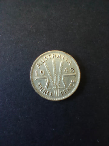Australia 1943D 3d Threepence Silver Coin Fine Condition. Denver Mint