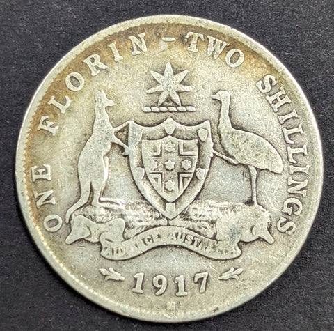 Australia 1917 2/- Florin Silver coin Fine Condition