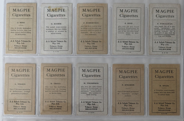 1921 J. J. Schuh Jockeys Horse Racing Unnumbered Complete Set 30 Cigarette Cards