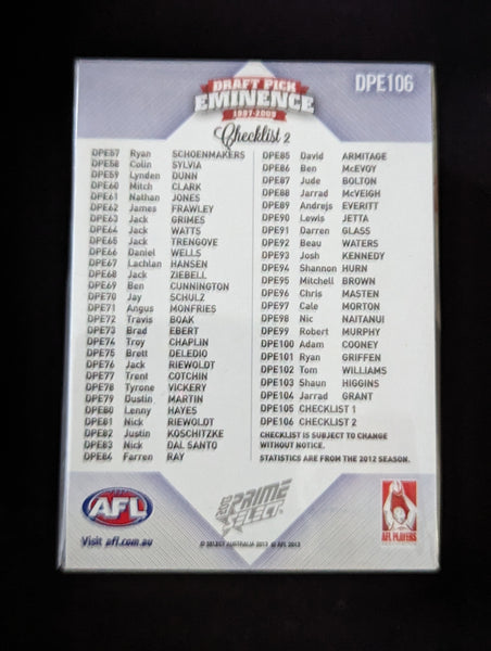 2013 AFL Select Prime Draft Pick Eminence Complete Set