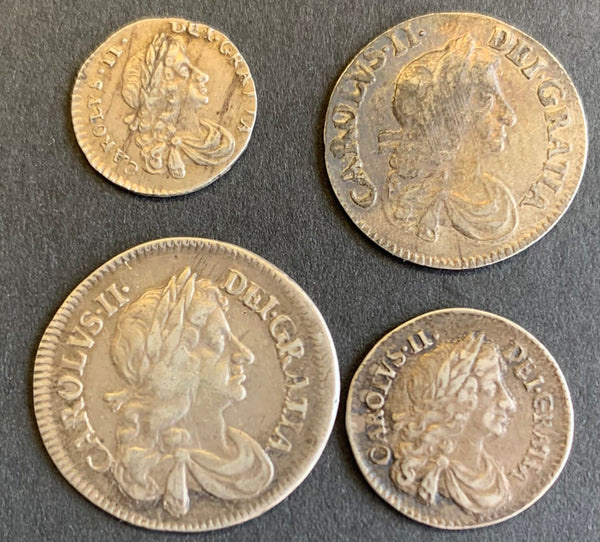 UK Great Britain Charles II 1683 Maundy Set Penny, Twopence, Fourpence and Sixpence