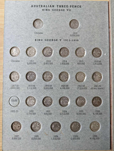 Australia 1910-64 Complete Set 3d Threepence Silver Coin Fine Condition