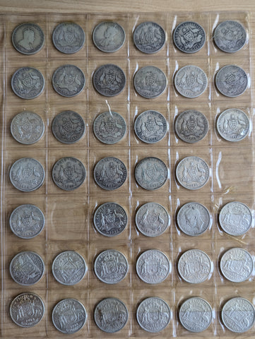 Australia 1910-63 Complete Set of 2/- Florin Silver Coins. Very Good to Extremely Fine Condition.