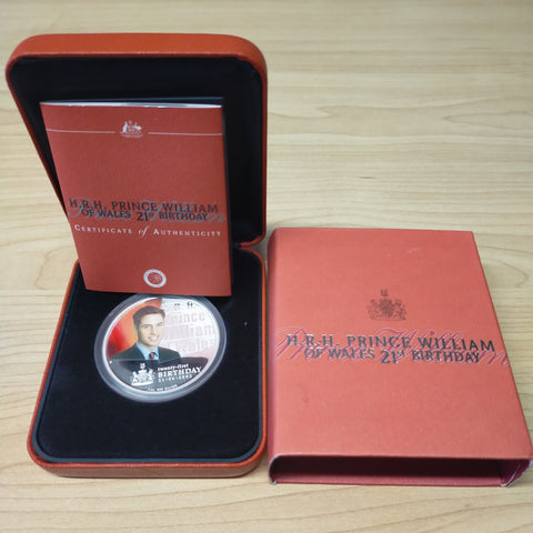Australia 2003 Perth Mint $1 Prince William of Wales 21st Birthday 1oz .999 Silver Proof Coin