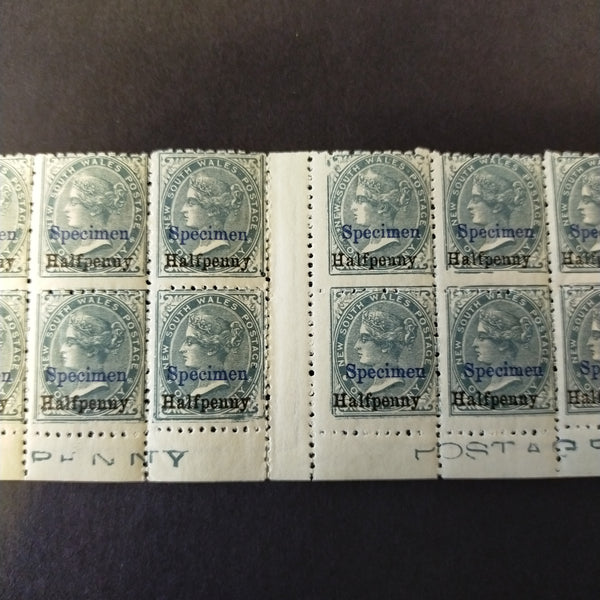 NSW 1891 SG266 Surcharge 'Halfpenny' on 1d Grey Overprinted 'Specimen' in Blue