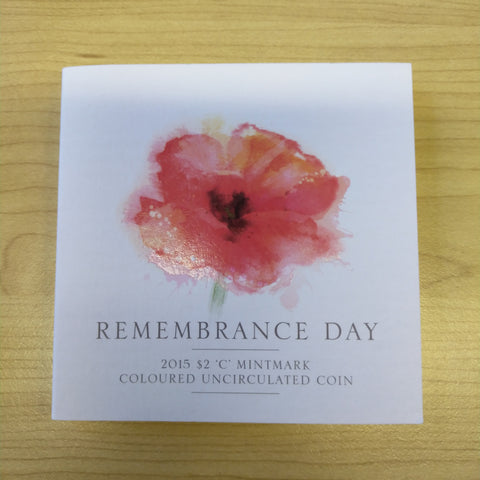 Australia 2015 Remembrance Day $2 'C' Mintmark Coloured Uncirculated Coin