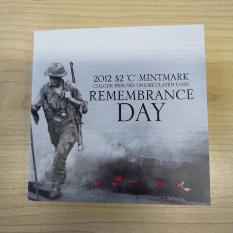 Australia 2012 Remembrance Day $2 'C' Mintmark Coloured Uncirculated Coin