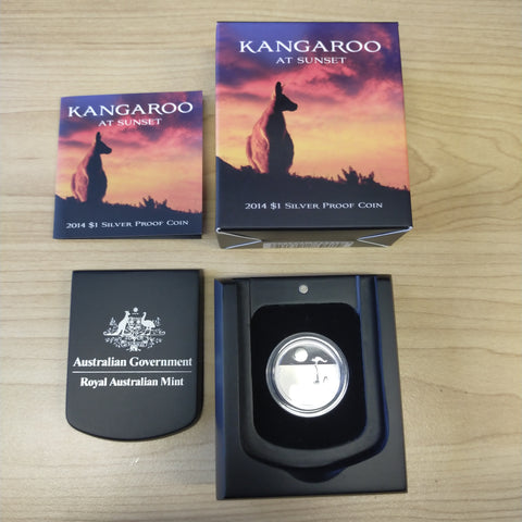 Australia 2014 Royal Australian Mint $1 Kangaroo At Sunset Silver Proof Coin